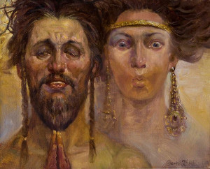 Dariusz Kaleta,,Jan Chrzciciel i Salome, 40x50 cm, olej na płótnie 2010 r. - 02-real